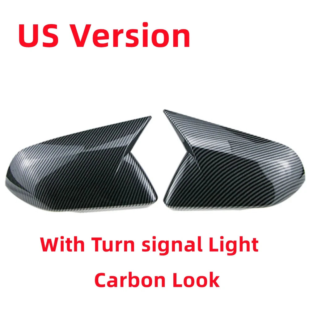 Pair Carbon Look Mirror Cap Covers for Ford Mustang (2015–2025) W/ LED Light