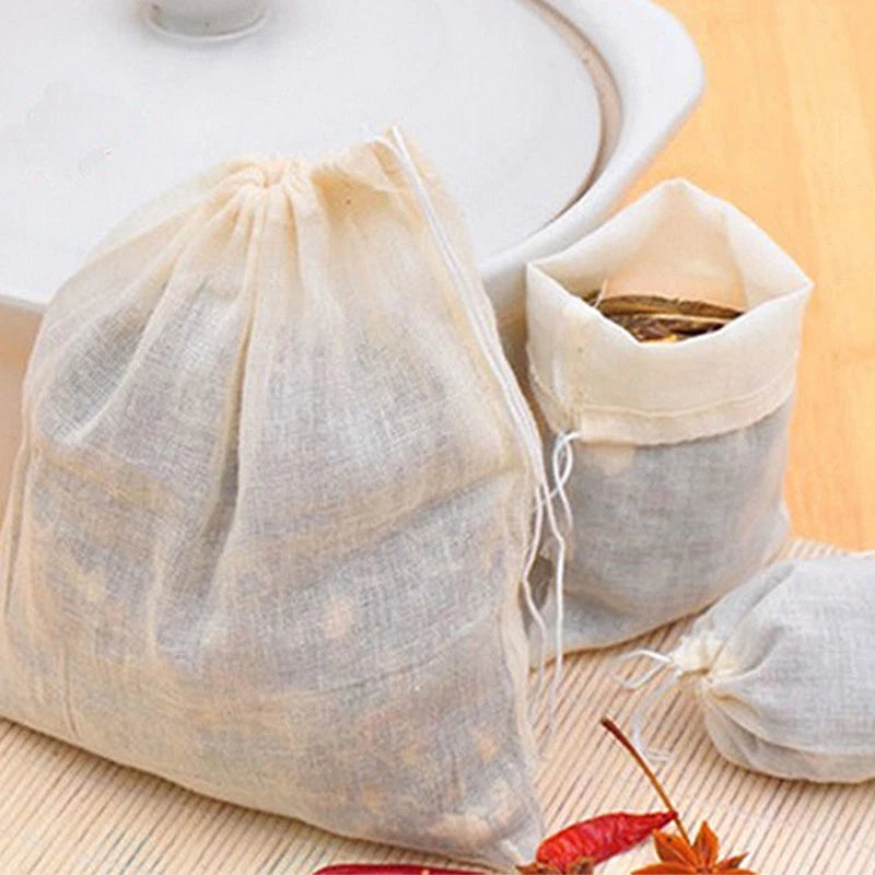 10pc Cotton Drawstring Spice Filter Bags for Cooking