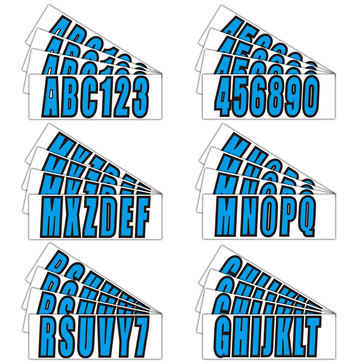 Boats & Personal Watercraft Solid Blue Numbers and Letters Decal Kits 4 Sets 3"