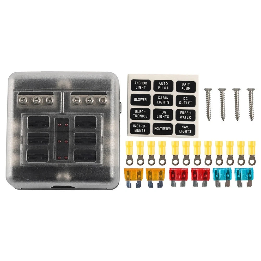 6-Way Fuse Box Holder for Marine (LED Warning Light Cover)