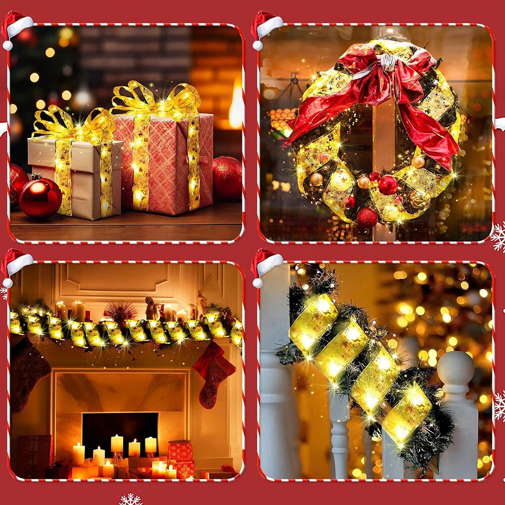 10m Battery Powered Christmas Tree Ribbon with 100 LED Lights Warm Light