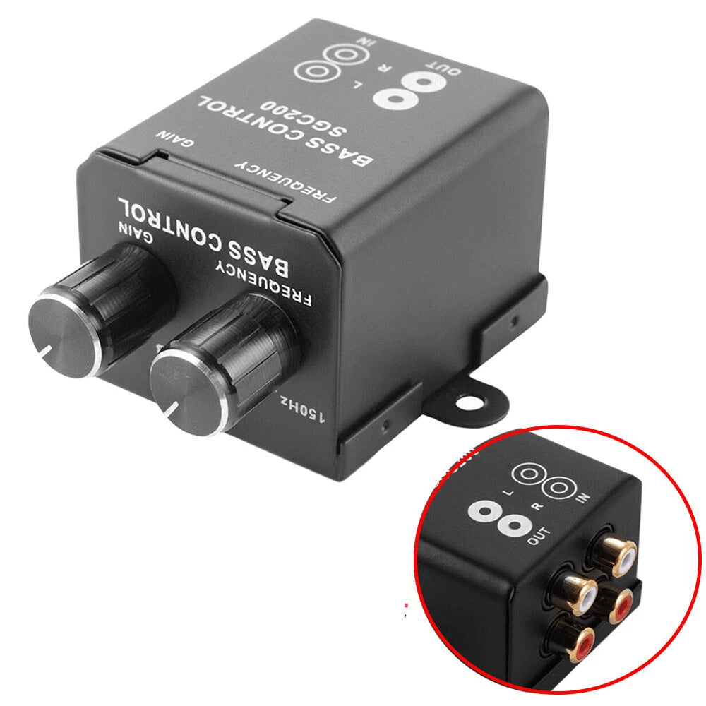 Universal Car Bass Amplifier Remote Level Control Knob Stereo RCA Input & Output