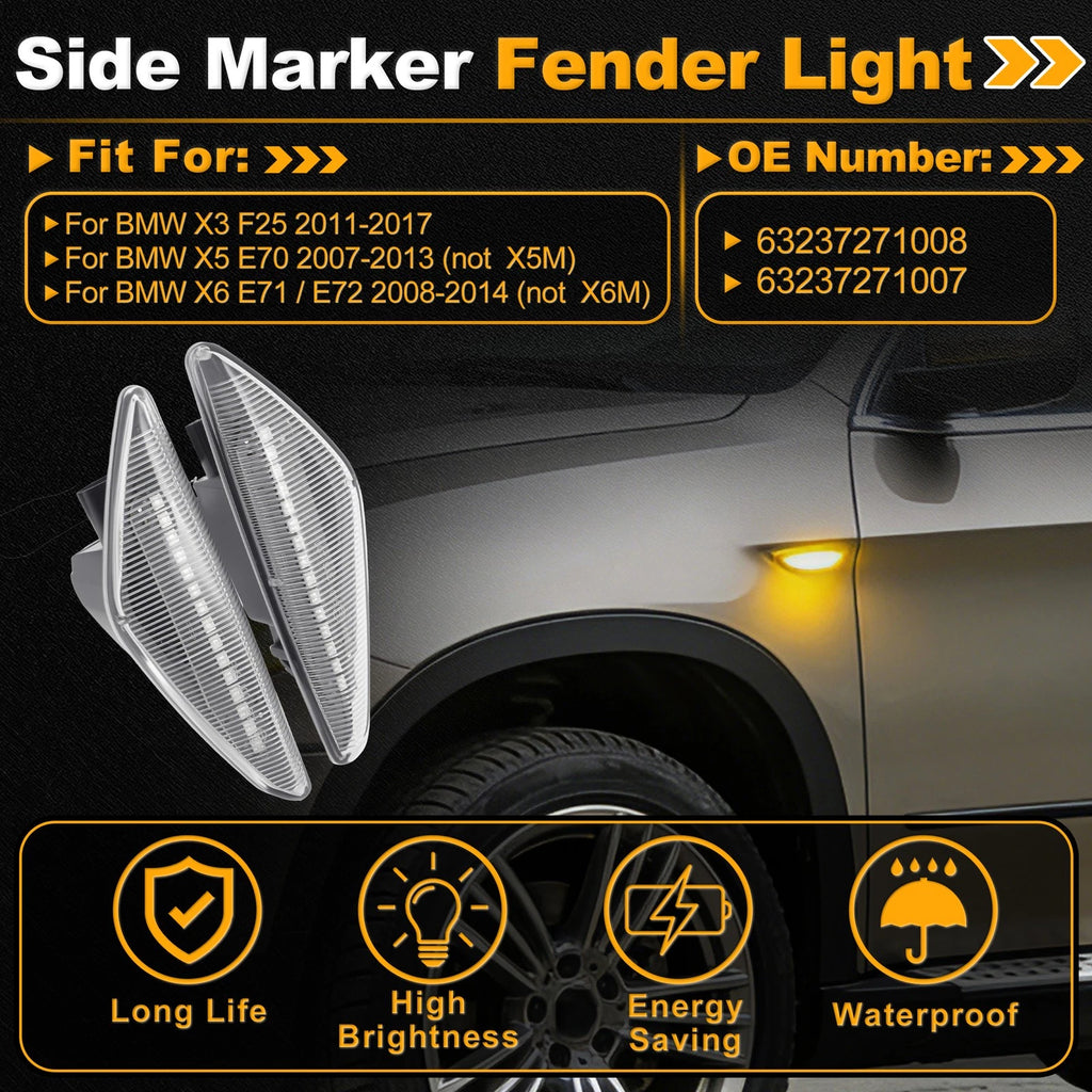 Side Marker Fender Light Replacement for BMW X3 F25 (2011–2017) Transparent