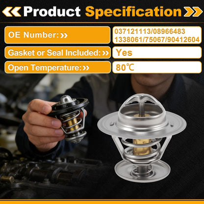 Engine Coolant Thermostat 037121113 for Audi 80 B1 Saloon (1972–1976) w/ Seal