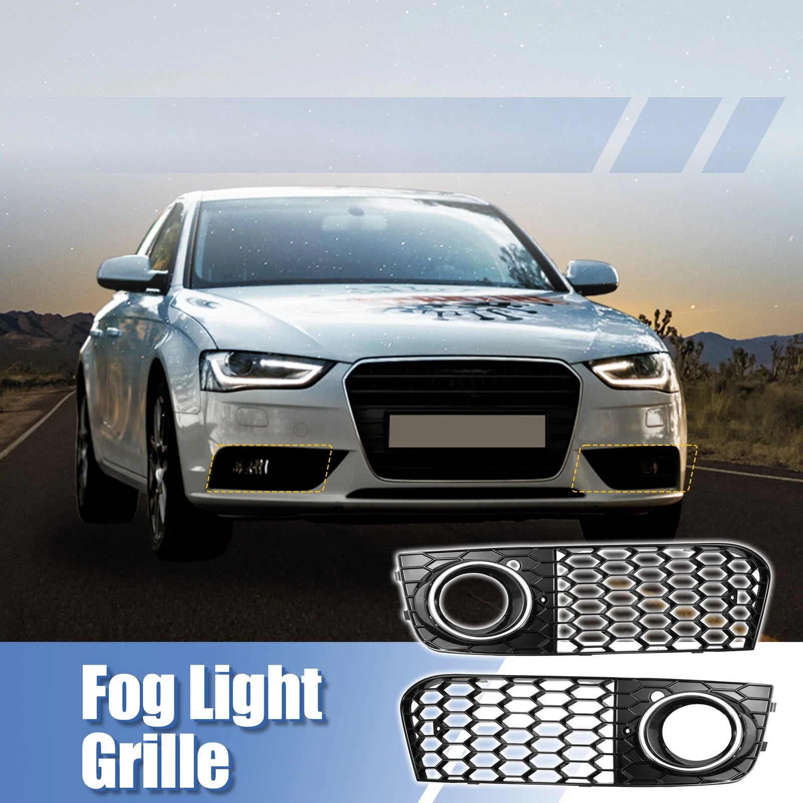 Front Fog Light Mesh Grille Covers for Audi A4 B8 (2009–2011)