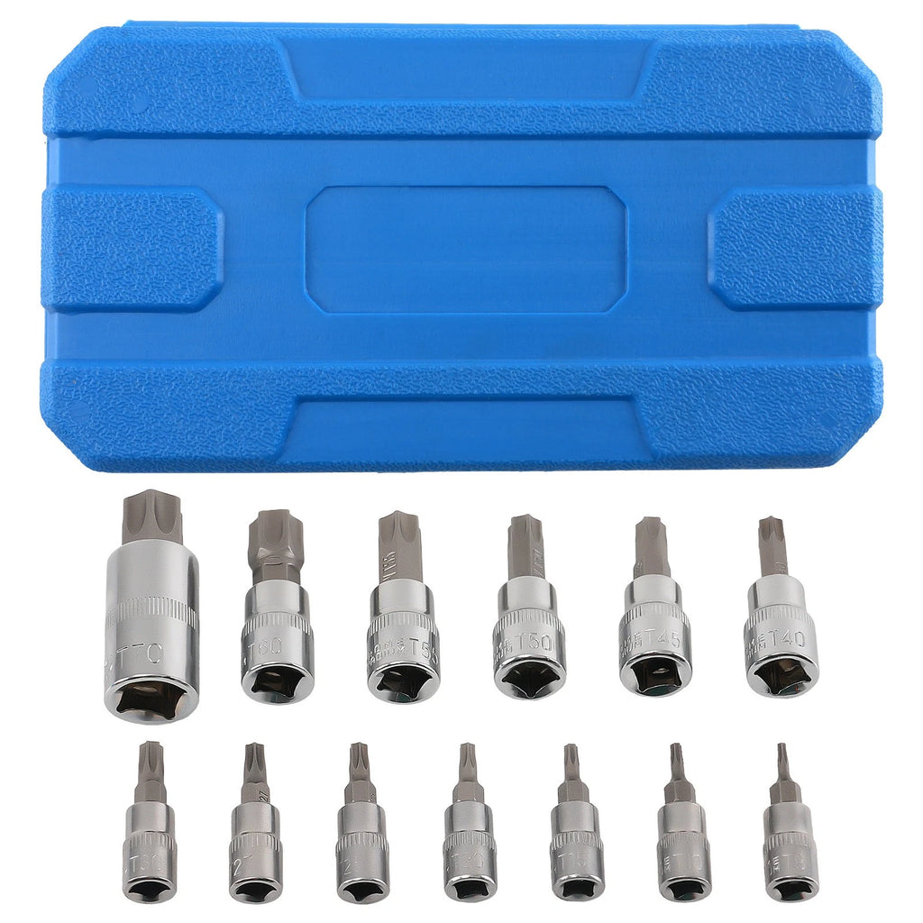 13pc Chrome Vanadium Socket Set for CRV (1/4, 3/8, 1/2 Drive, T8-T70)