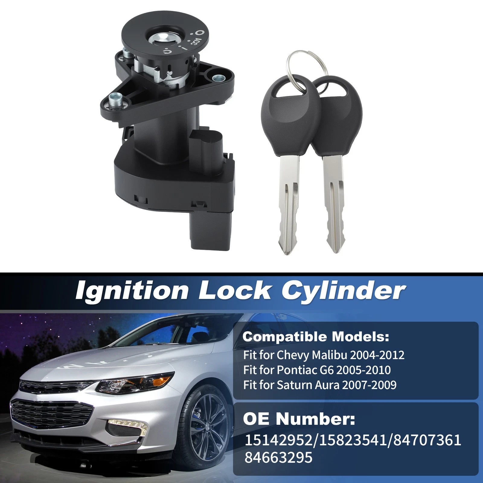Ignition Lock Cylinder Switch w/ Key for Chevy Malibu (2004–2012) 15142952