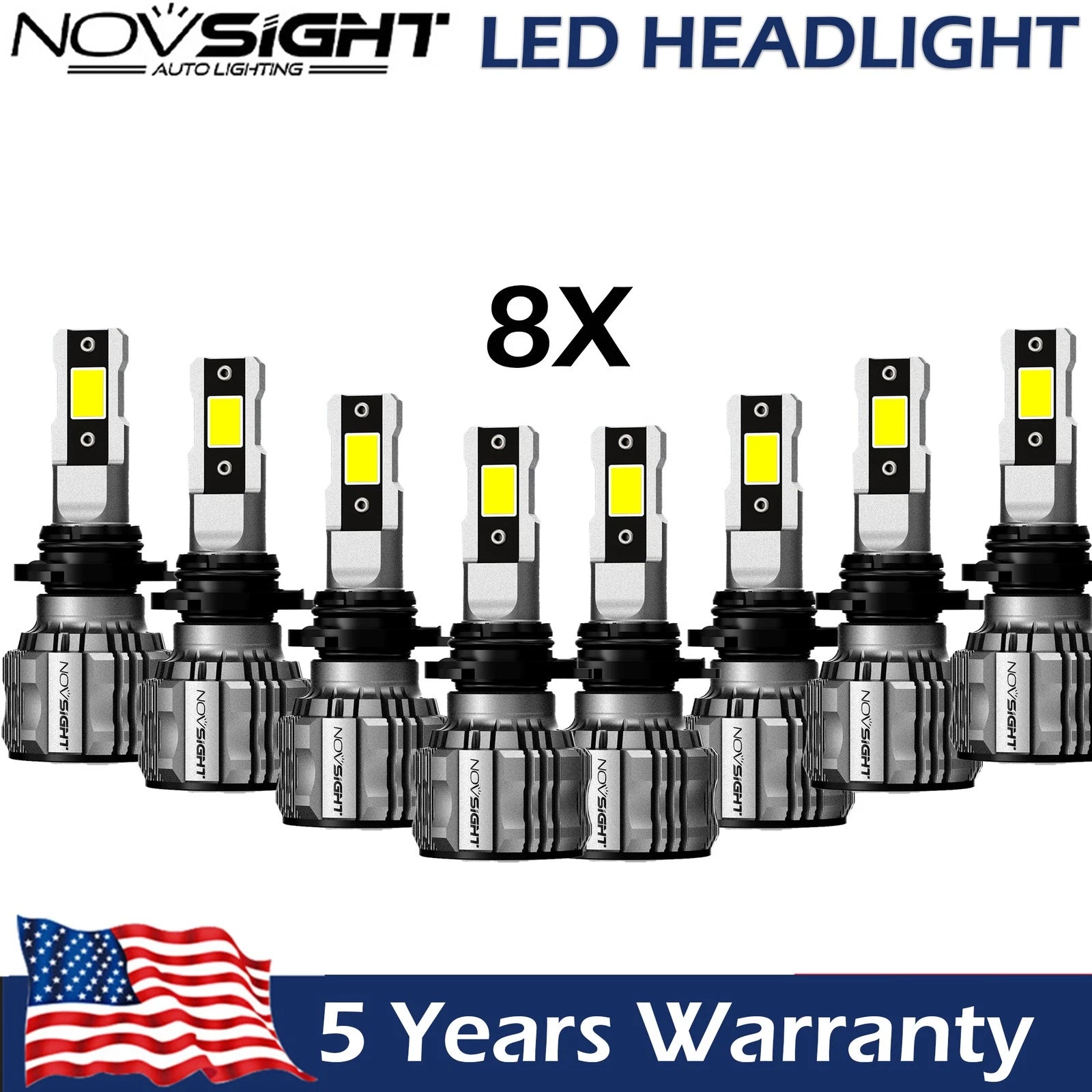 8X 9005 H11 LED Headlight Combo for High/Low Beam Bulbs