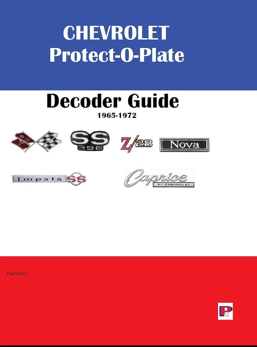 Protect-O-Plate Decoder Guide for Chevrolet Camaro Chevelle Nova (1965–1972)