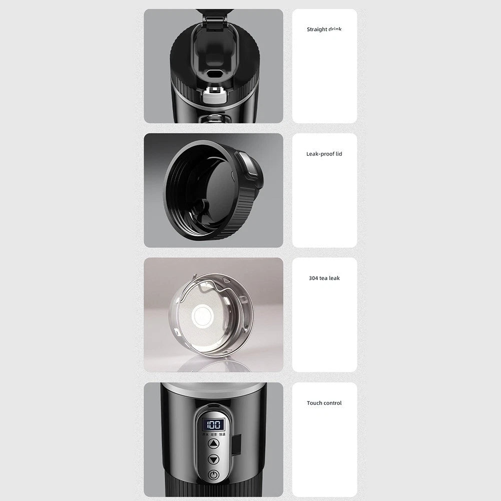 Electric Car Kettle 500ml with LCD Display and Adjustable Heat Settings