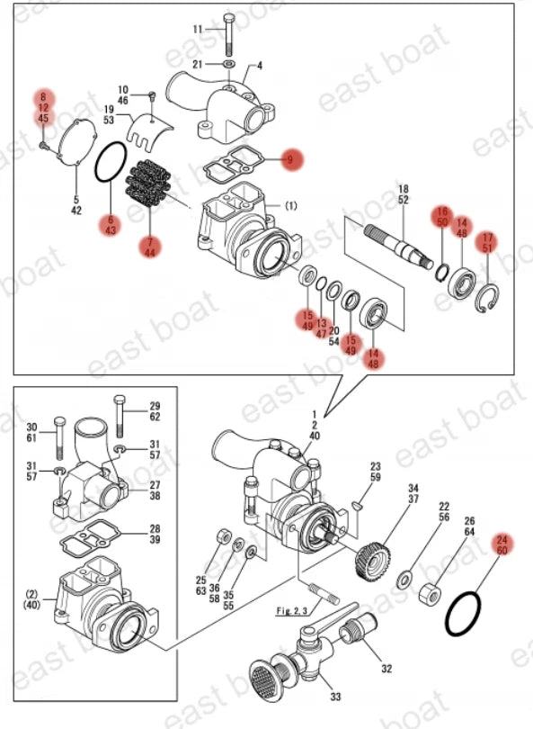 Sea Water Pump Major Repair Service Kit for Yanmar Marine 6LP
