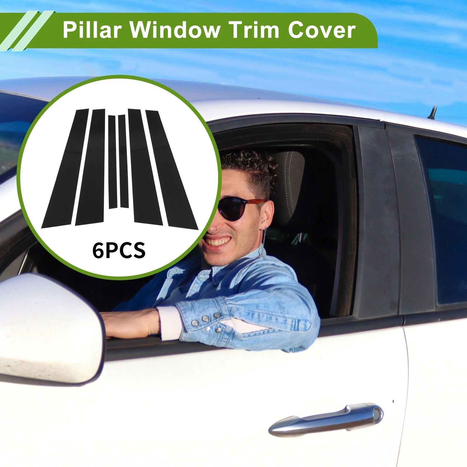 Door Pillar Window Trim 6 Pcs for BMW 7-Series (2002–2008) Black