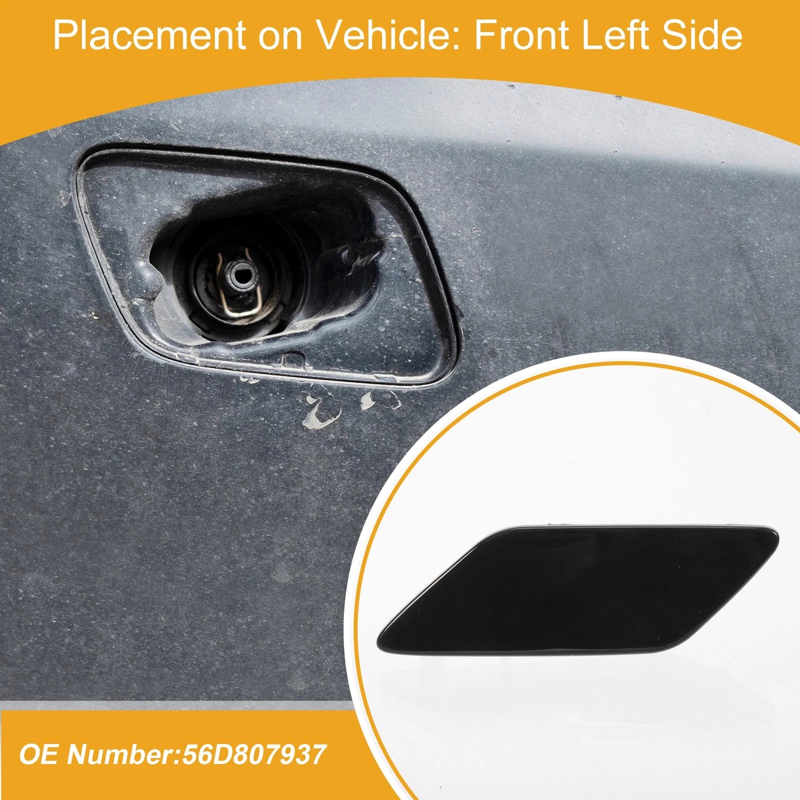 Front Left Washer Nozzle Cover Cap for VW Passat (2011–2018) 1Pcs Black
