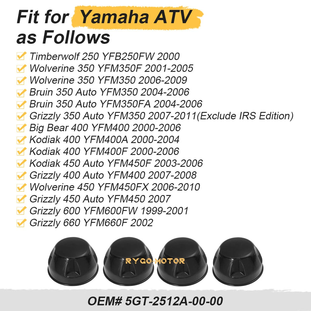 Set of 4 Center Wheel Hub Cap Covers for Yamaha Big Bear Grizzly Kodiak (400-450)