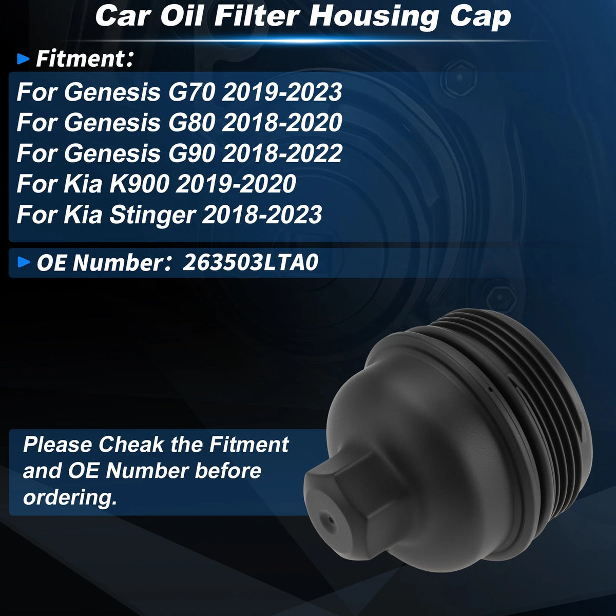 Car Oil Filter Housing Cap for Genesis G70 (2019–2023) 263503LTA0