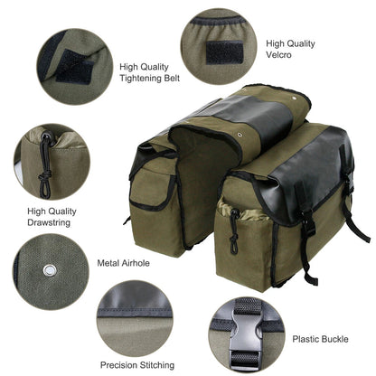 Universal Olive Canvas Motorcycle Side Saddlebag Pannier Bag Luggage Pack