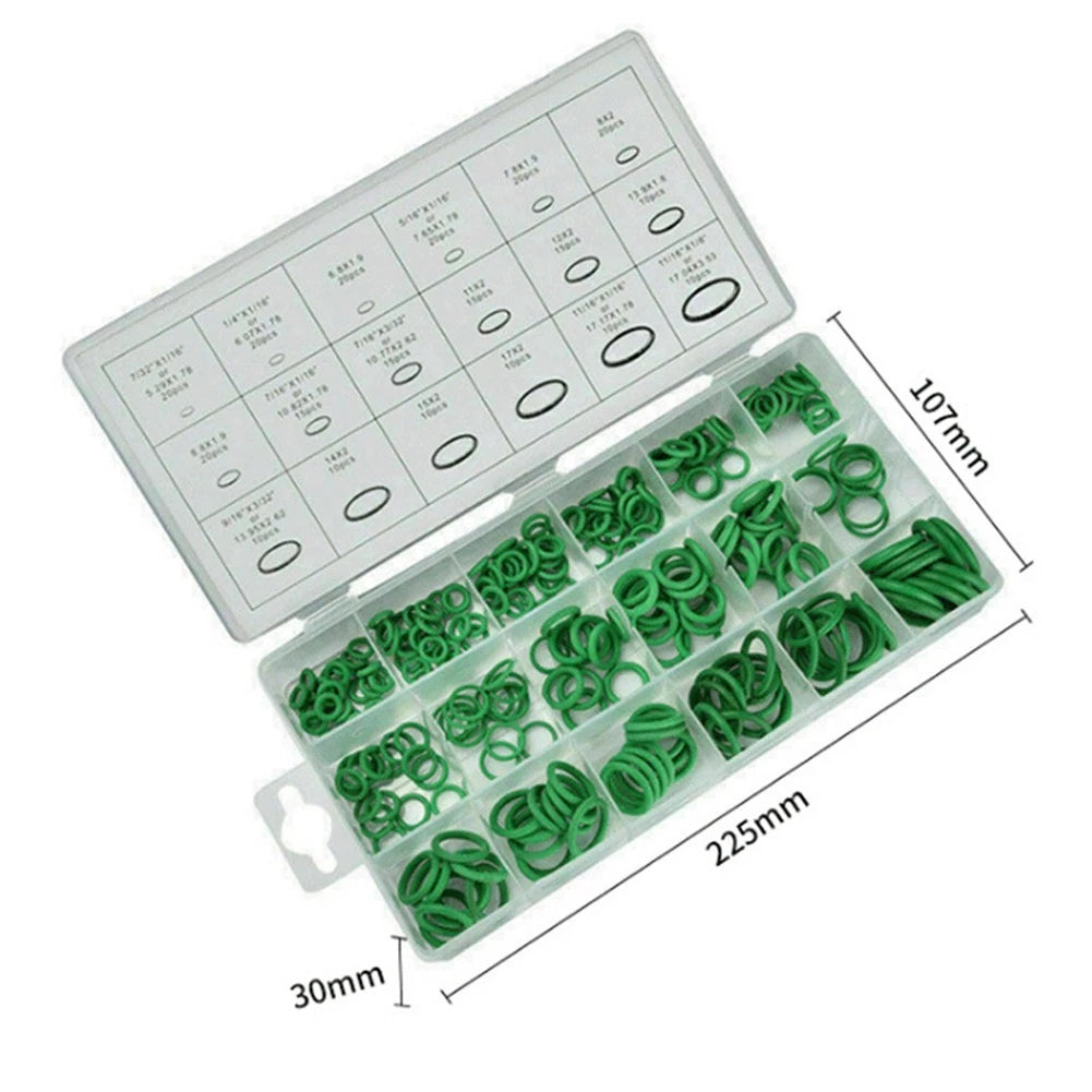O Ring Set of 18 Sizes for Automotive Applications - Green Rubber