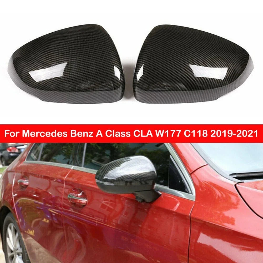 Add-On Carbon Look Side Wing Mirror Cap Covers for Benz CLA-Class C118 (2019–2026)