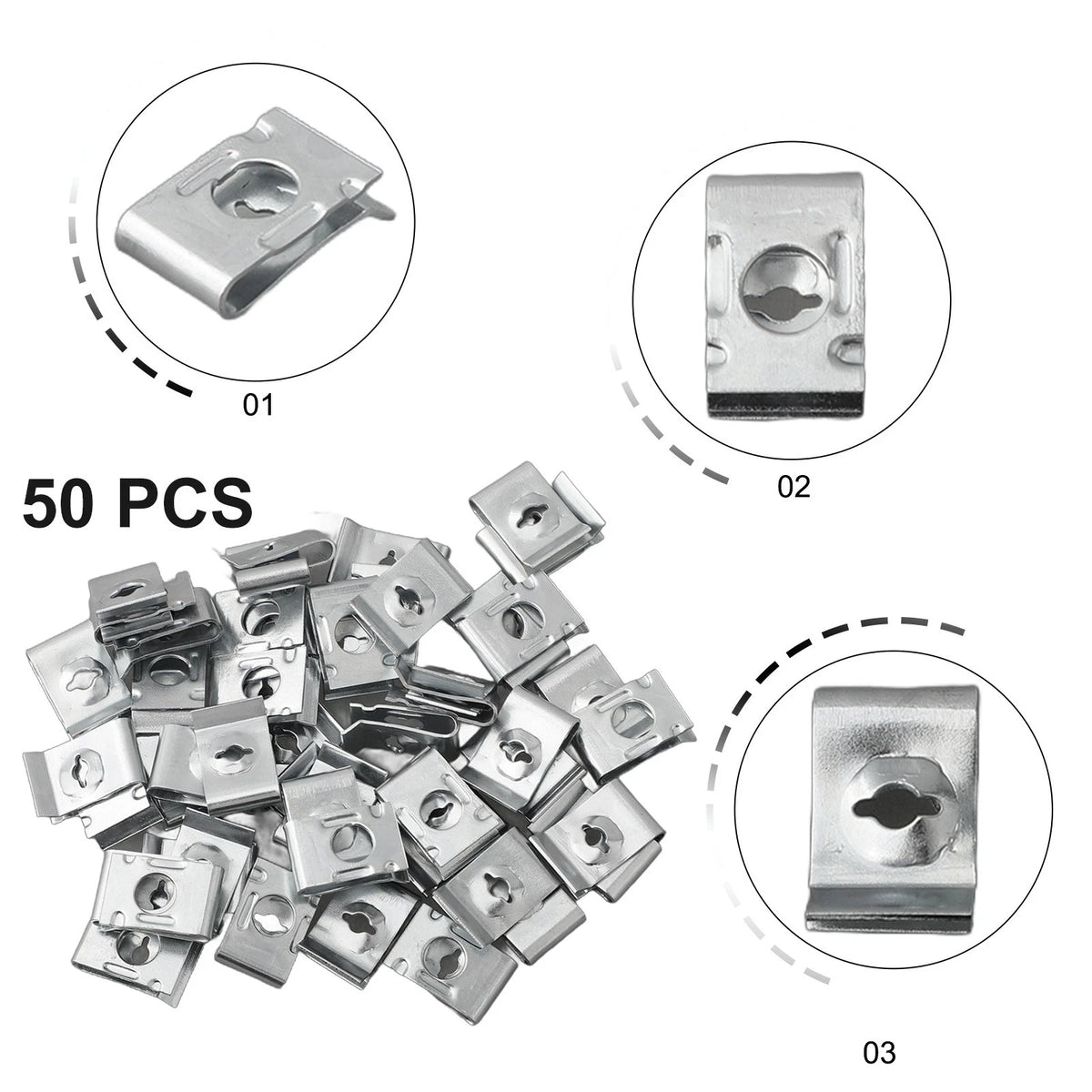 50 Pc Dashboard Panel U Nuts Fastener Clips for Car (Universal Fit)