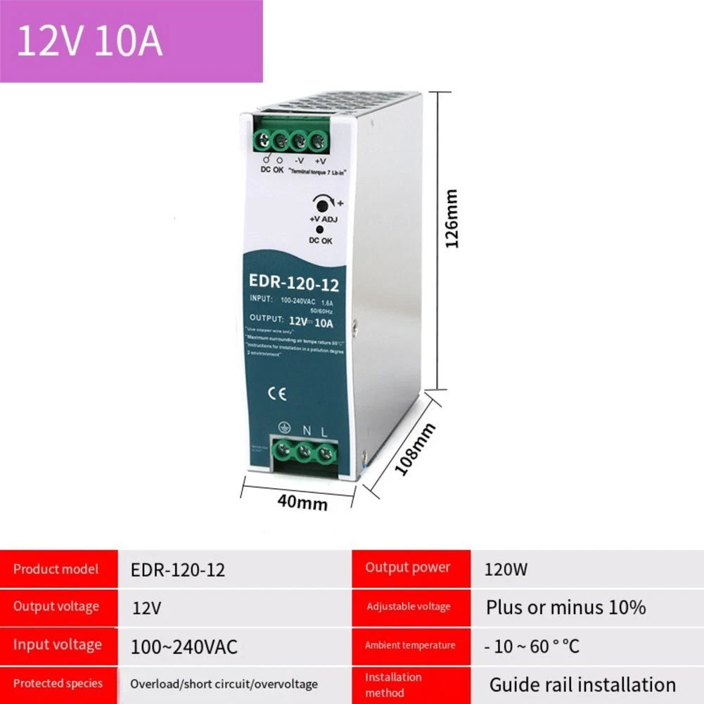 12 Volt Rail Switching Power Supply 120 Watt for Industrial Control Systems