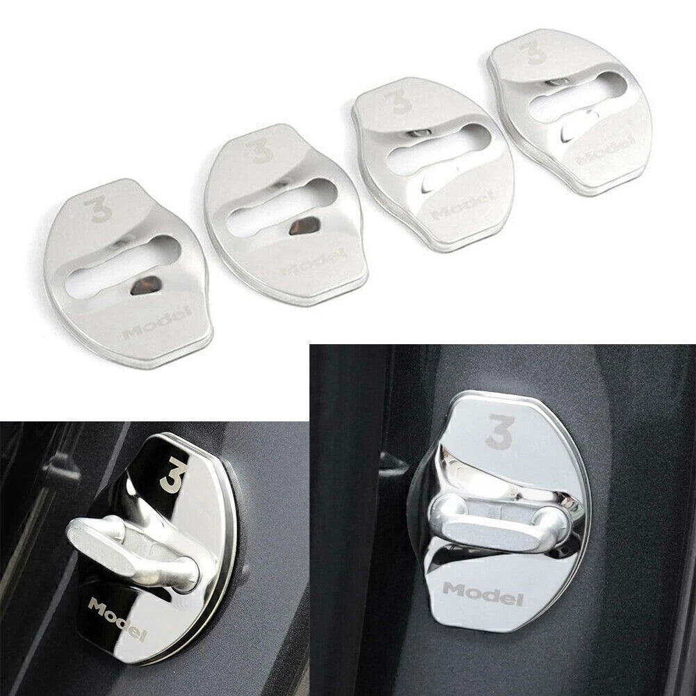 Set of 4 Protective Door Lock Covers for Tesla Model 3 (2017–2023) Silver