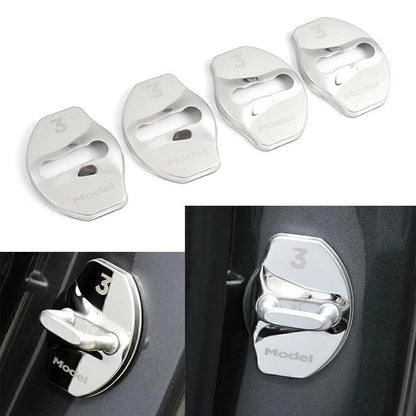 Set of 4 Protective Door Lock Covers for Tesla Model 3 (2017–2023) Silver