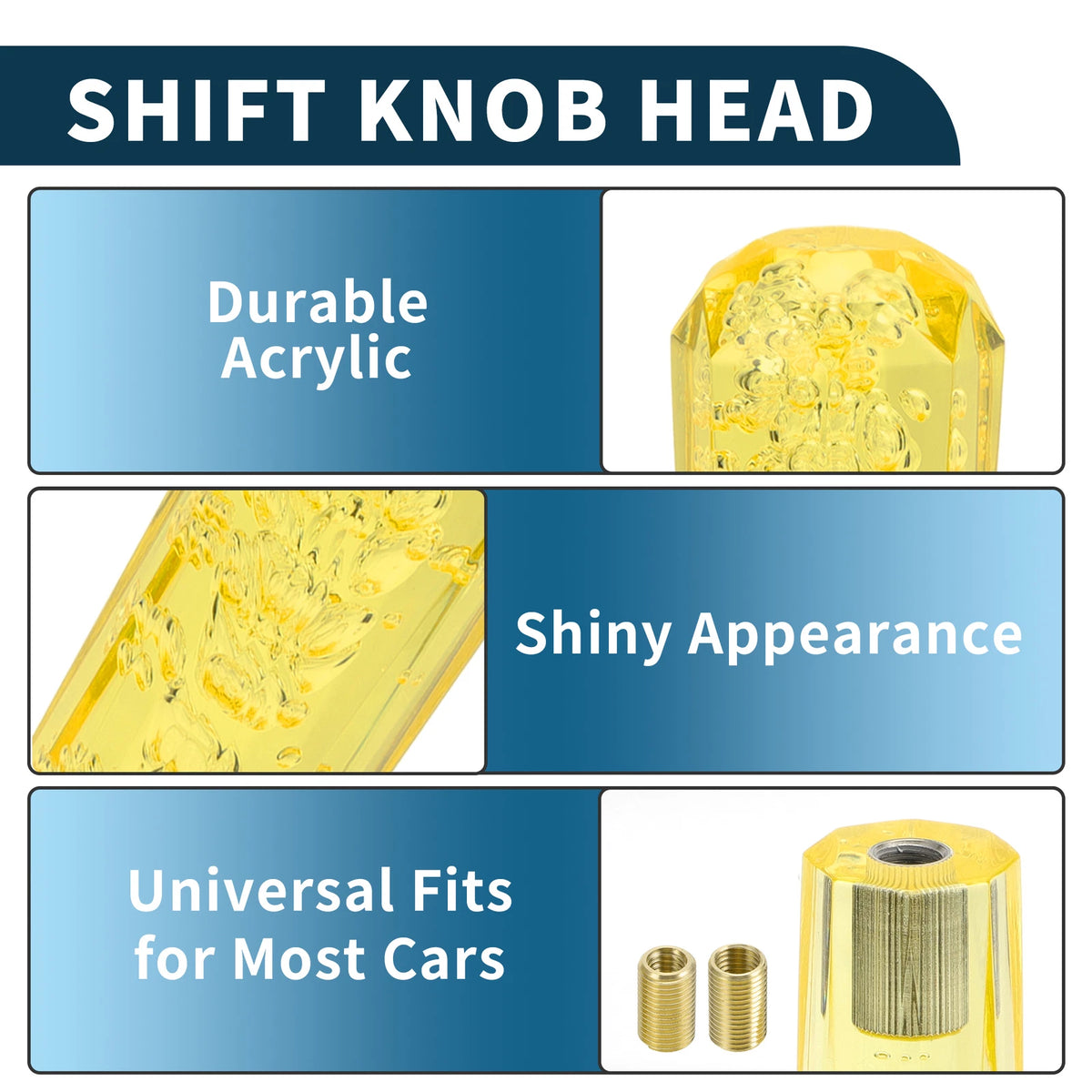 Set of 1 Gear Shift Knob for Universal Fit (20cm, Acrylic Yellow)