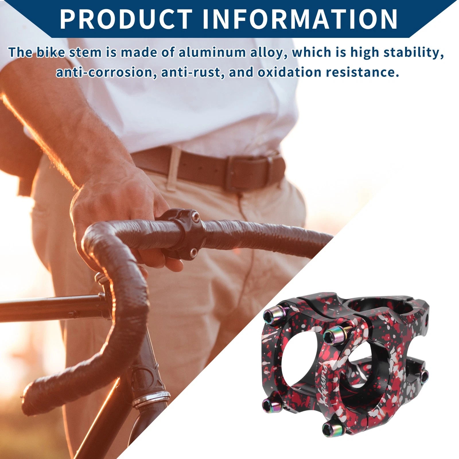 Adjustable Bike Stem Short Handlebar for Bike 35mm Stem Length (Red)