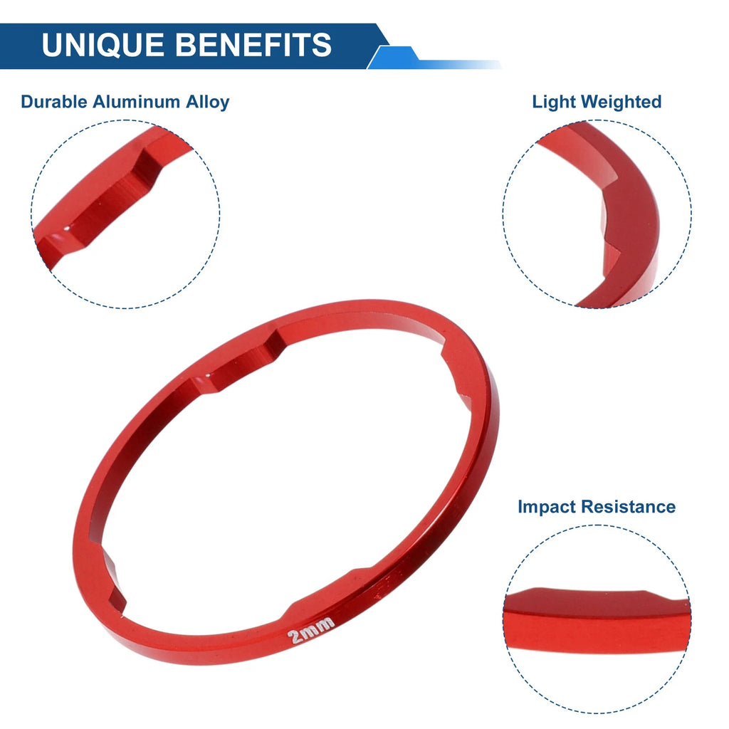 Bicycle Headset Spacers 2mm 1-1/8in 28.6mm Red Aluminum Alloy 10 Pack