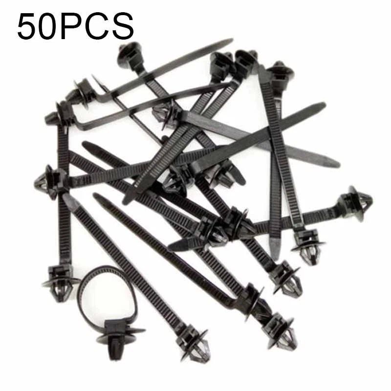 50 Pcs Black Nylon Cable Strap Push Mount Wire Tie Retainer Clip