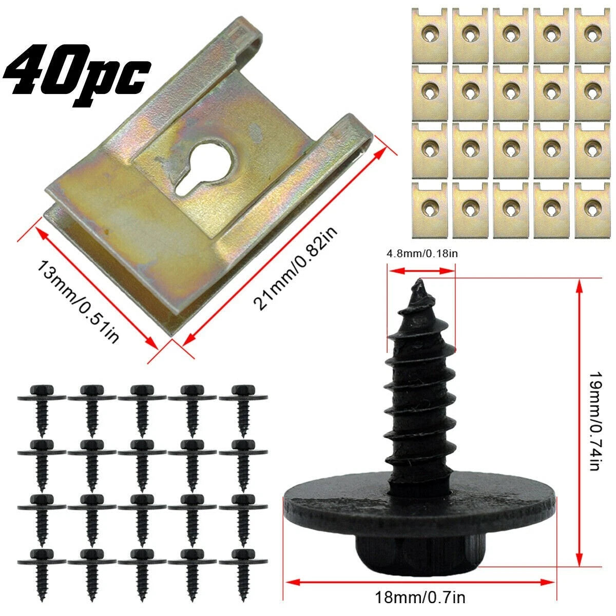40pcs U Nut Hex Screw Fastener for Ford