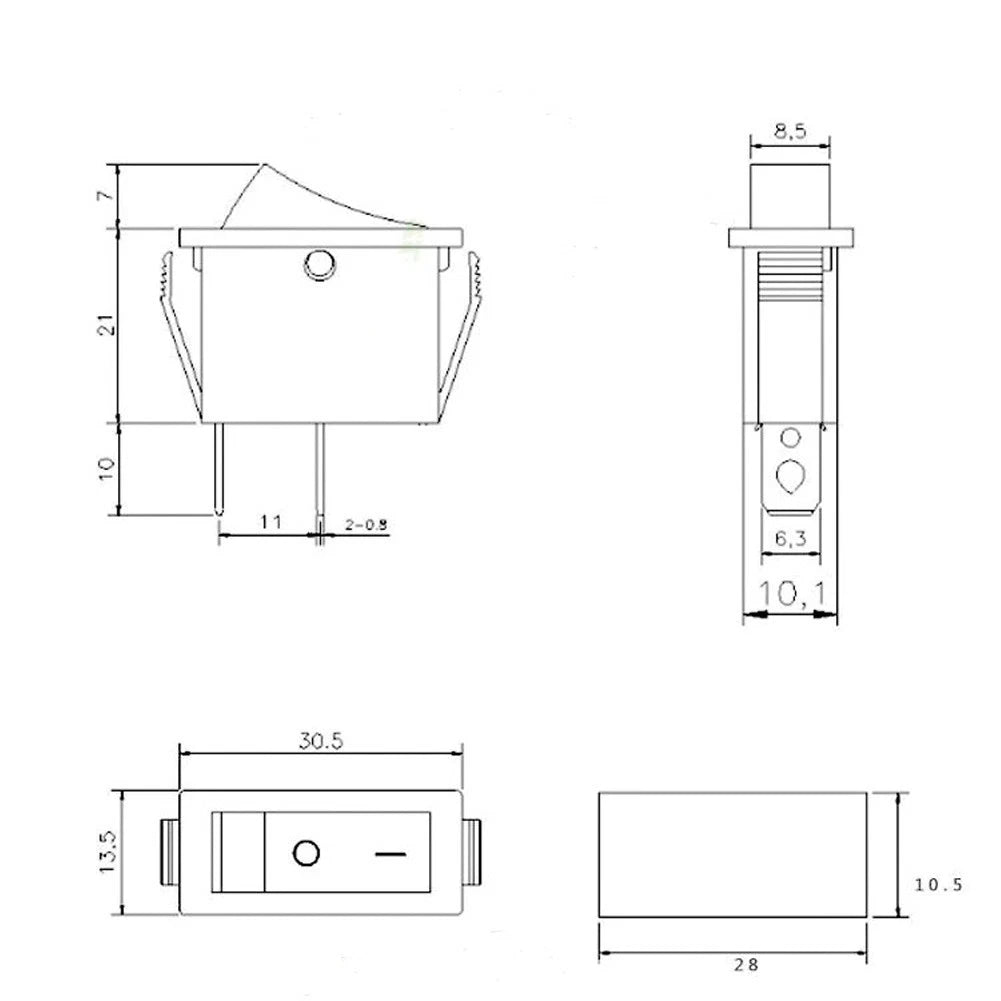 Rocker Switch KCD3-101/2P for Dashboard Industrial Applications