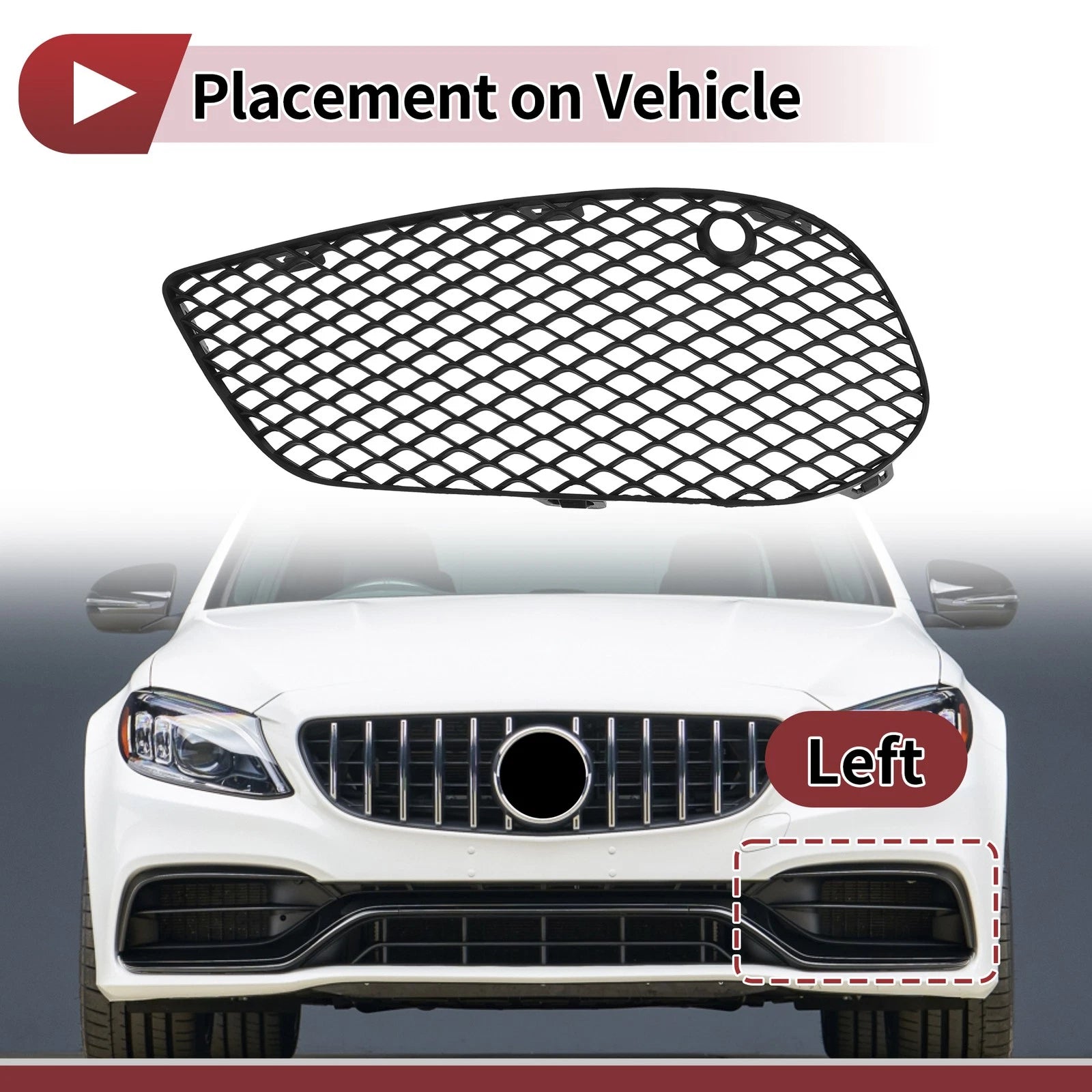 Front Left Fog Light Grill Replacement for Mercedes-Benz C350e (2016–2018)