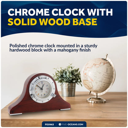 Porthole Collection Nautical Tambour Clock for Desk (Mahogany Finish)
