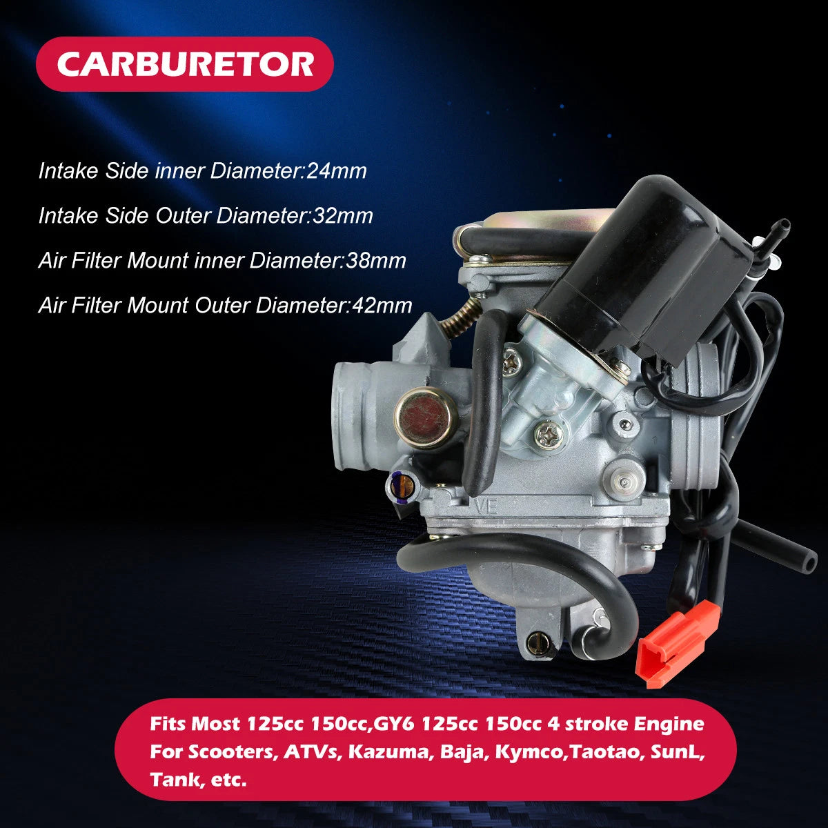 Carburetor Fuel for GY6 125cc 150cc Scooters ATVs (4-Stroke)
