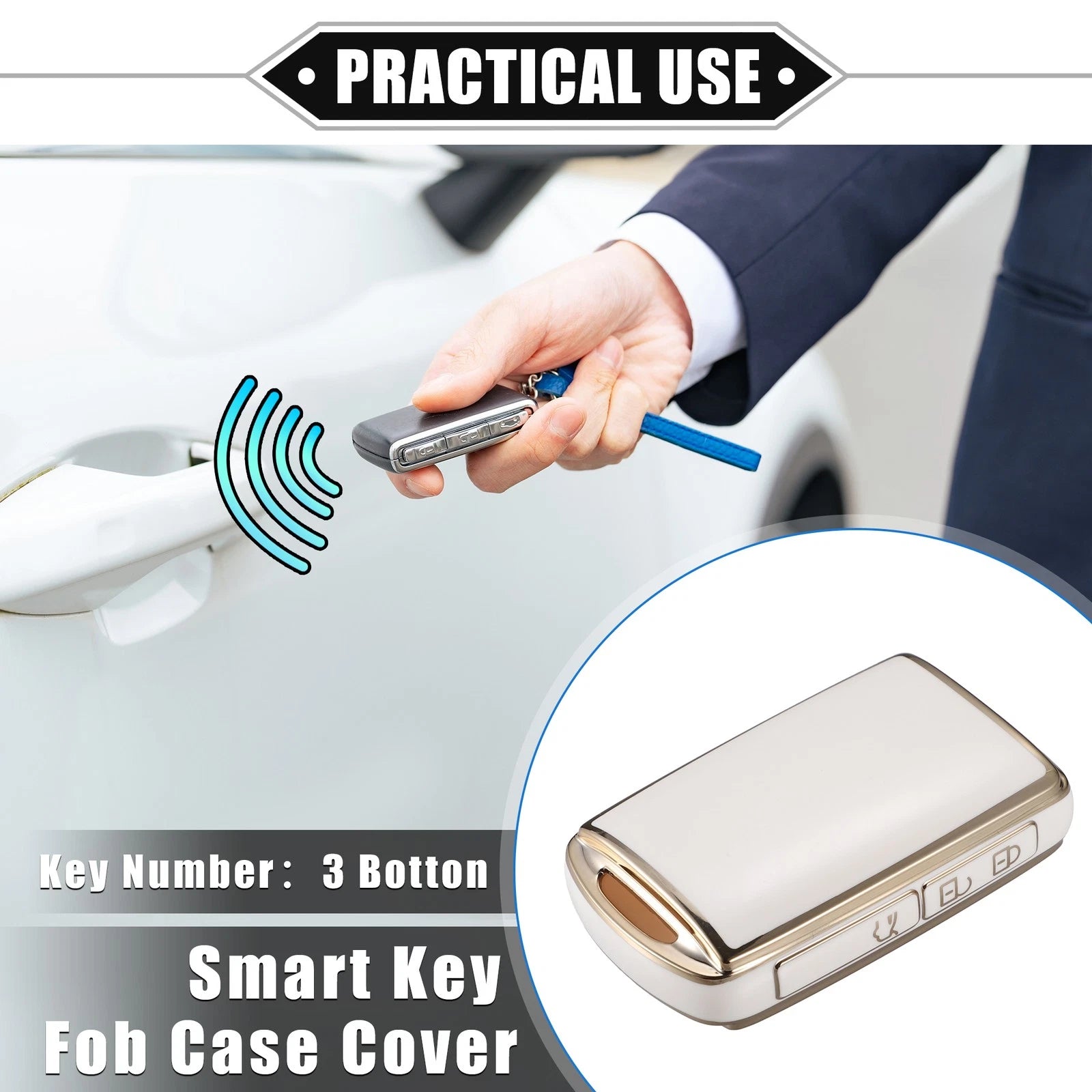 3 Button Remote Keyless Fob Cover Replacement for Mazda CX-5 CX-30 CX-9 (White) (2013–2021)