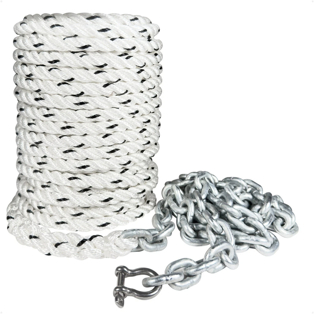 Anchor Rode 5/16" x 75' Rope with 1/4" x 2' Galvanized Chain