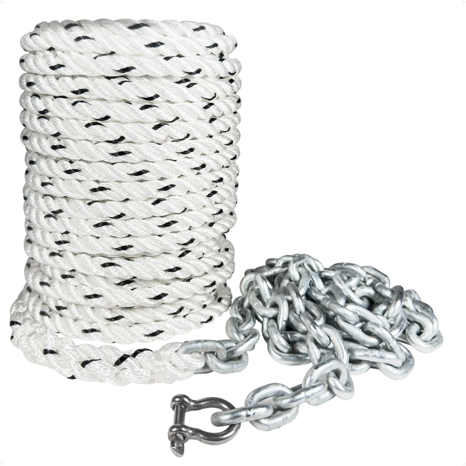 Anchor Rode 5/16" x 75' Rope with 1/4" x 2' Galvanized Chain