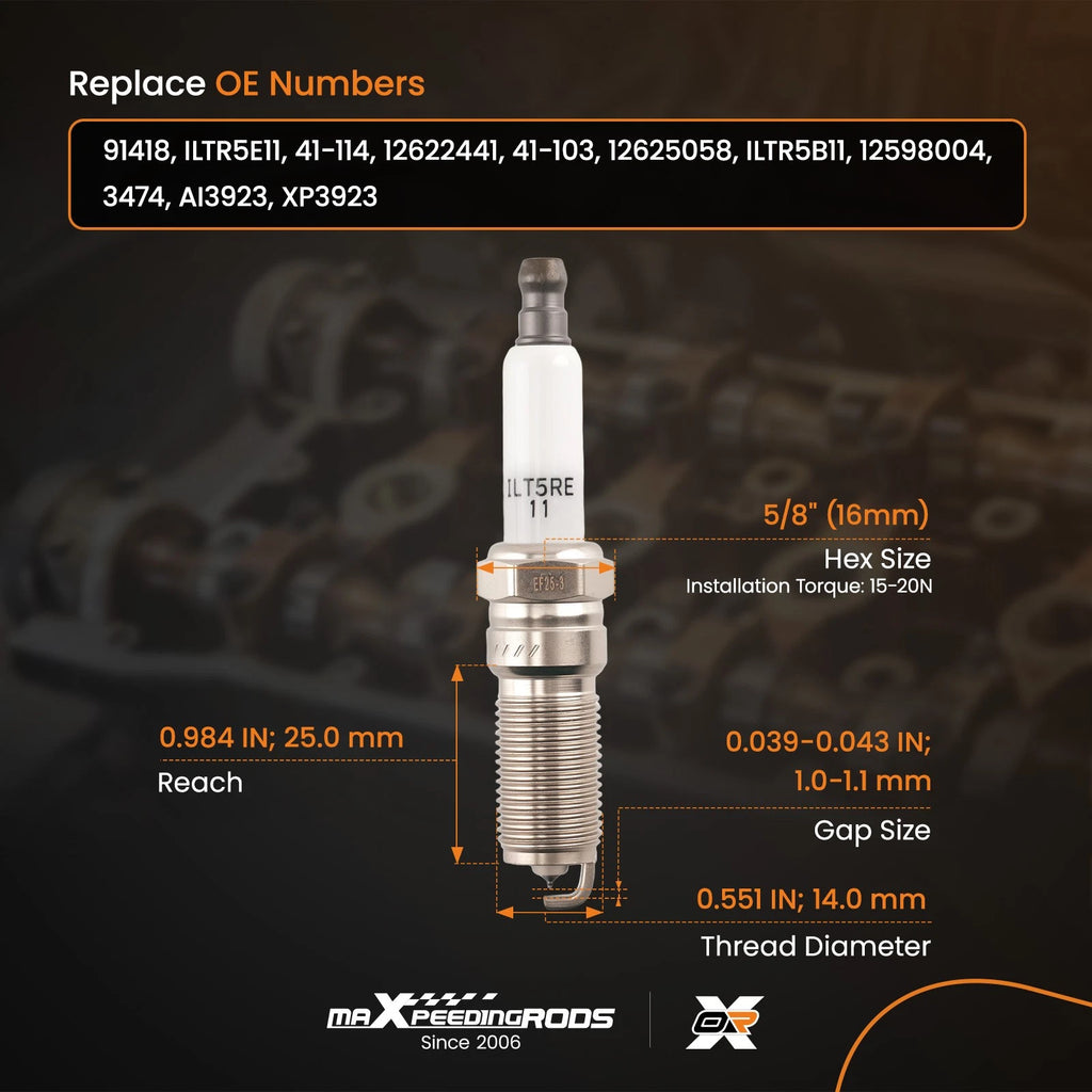 Iridium Spark Plugs for Chevrolet Silverado 1500 4.3L (2014–2021) ILTR5E11