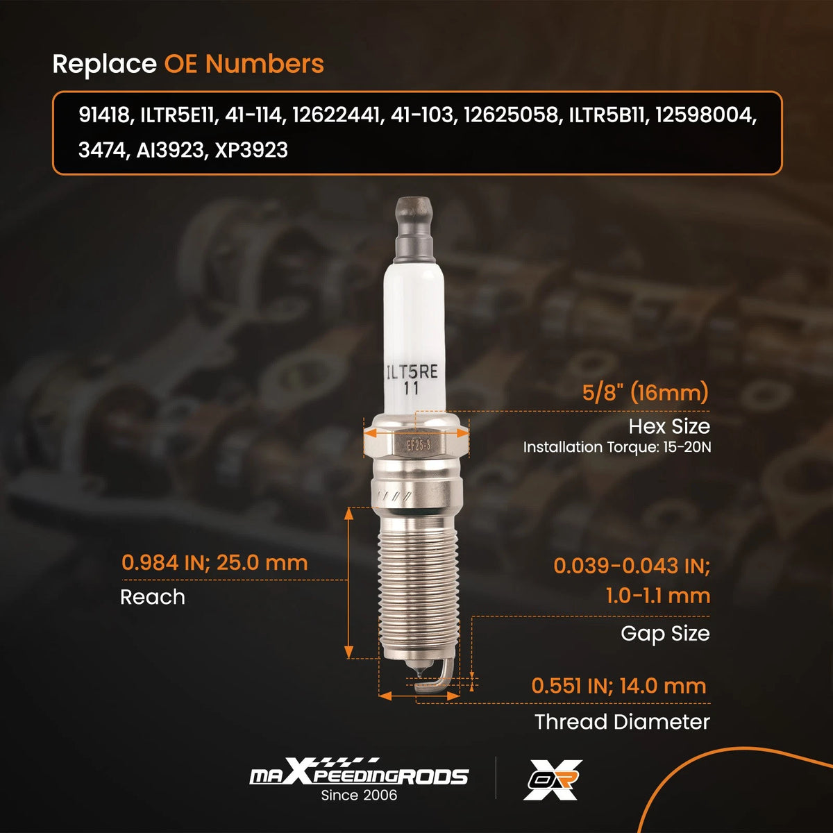 Iridium Spark Plugs for Chevrolet Silverado 1500 4.3L (2014–2021) ILTR5E11
