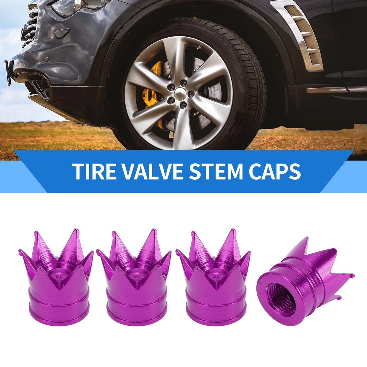 Tire Valve Stem Caps Replacement for Car SUV Bike RV Purple 4 Pack (18-17MM)