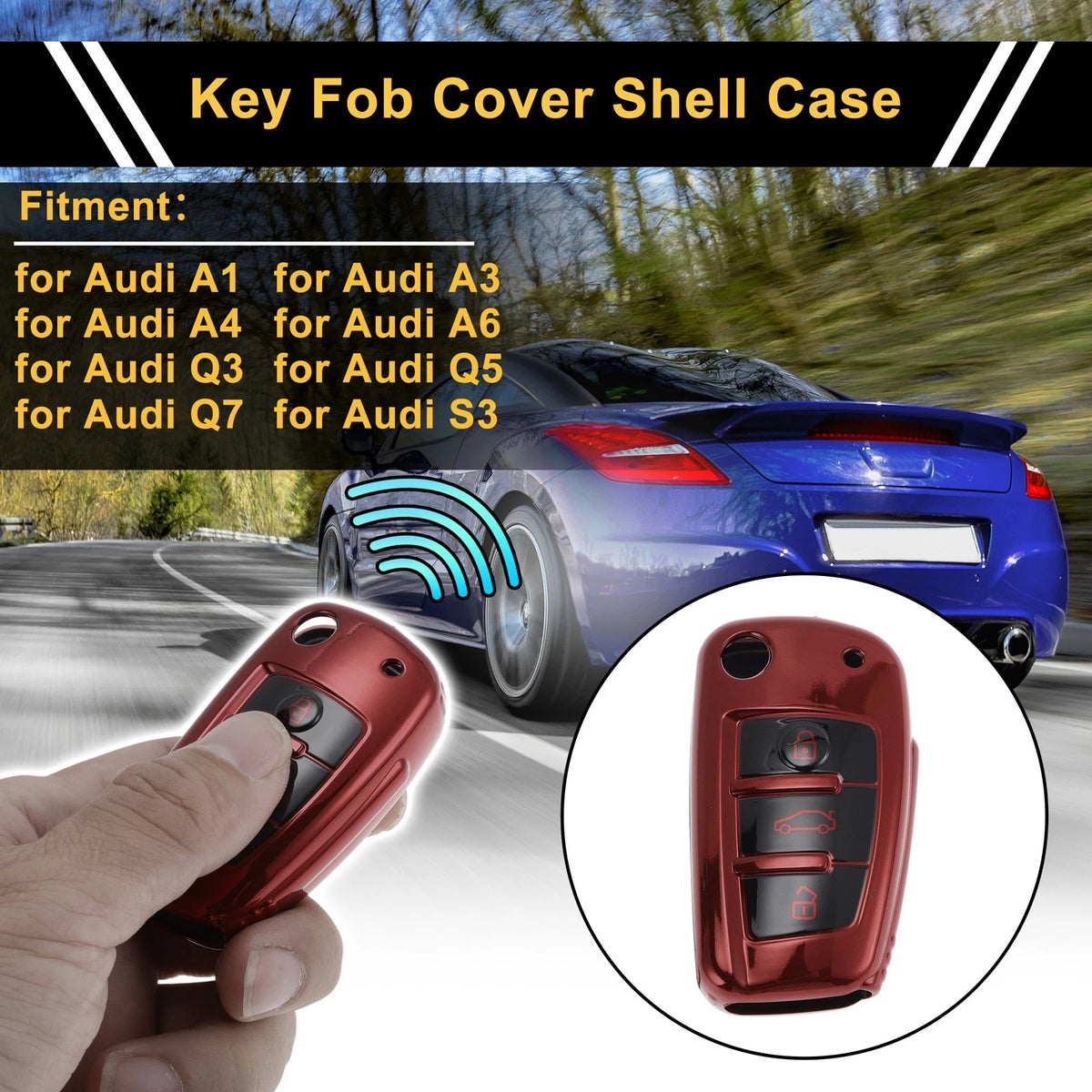 Red TPU Car Key Case for Audi A1 A3 A4 (3 Buttons)