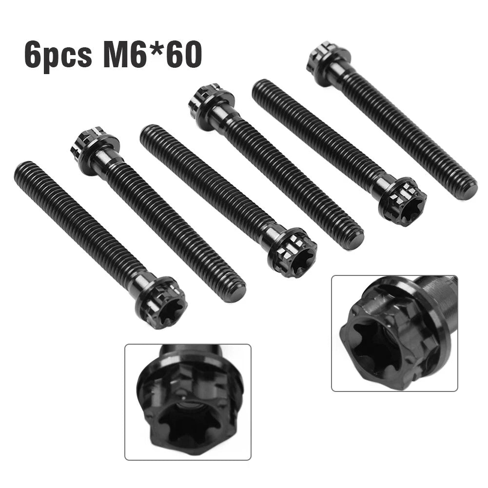 6X M6x60mm Titanium Torx Head Flange Screws for Motorcycle Bike