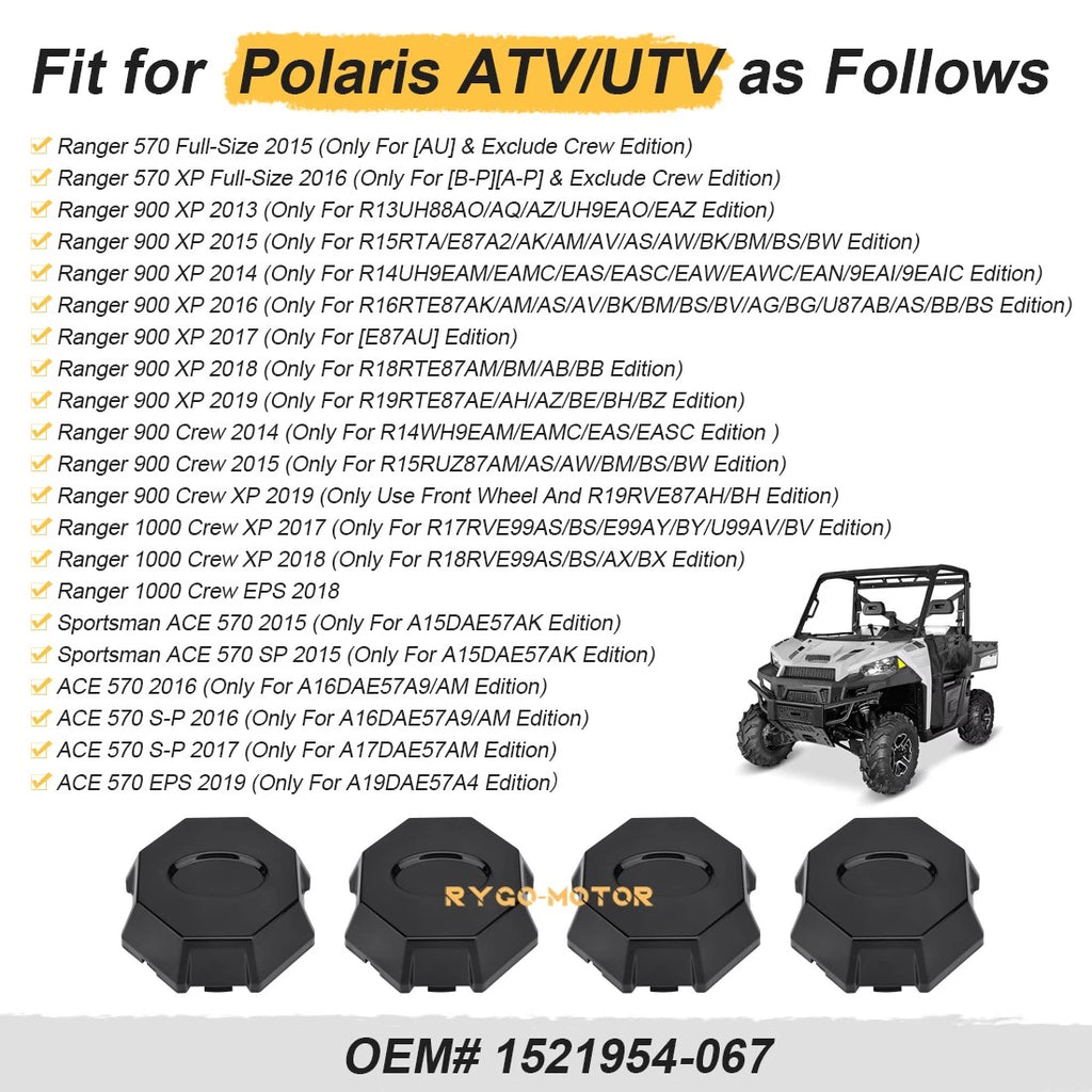 Set of 4 Wheel Rim Caps for Polaris Ranger XP 900, Ranger Crew XP 900 (2013–2019)