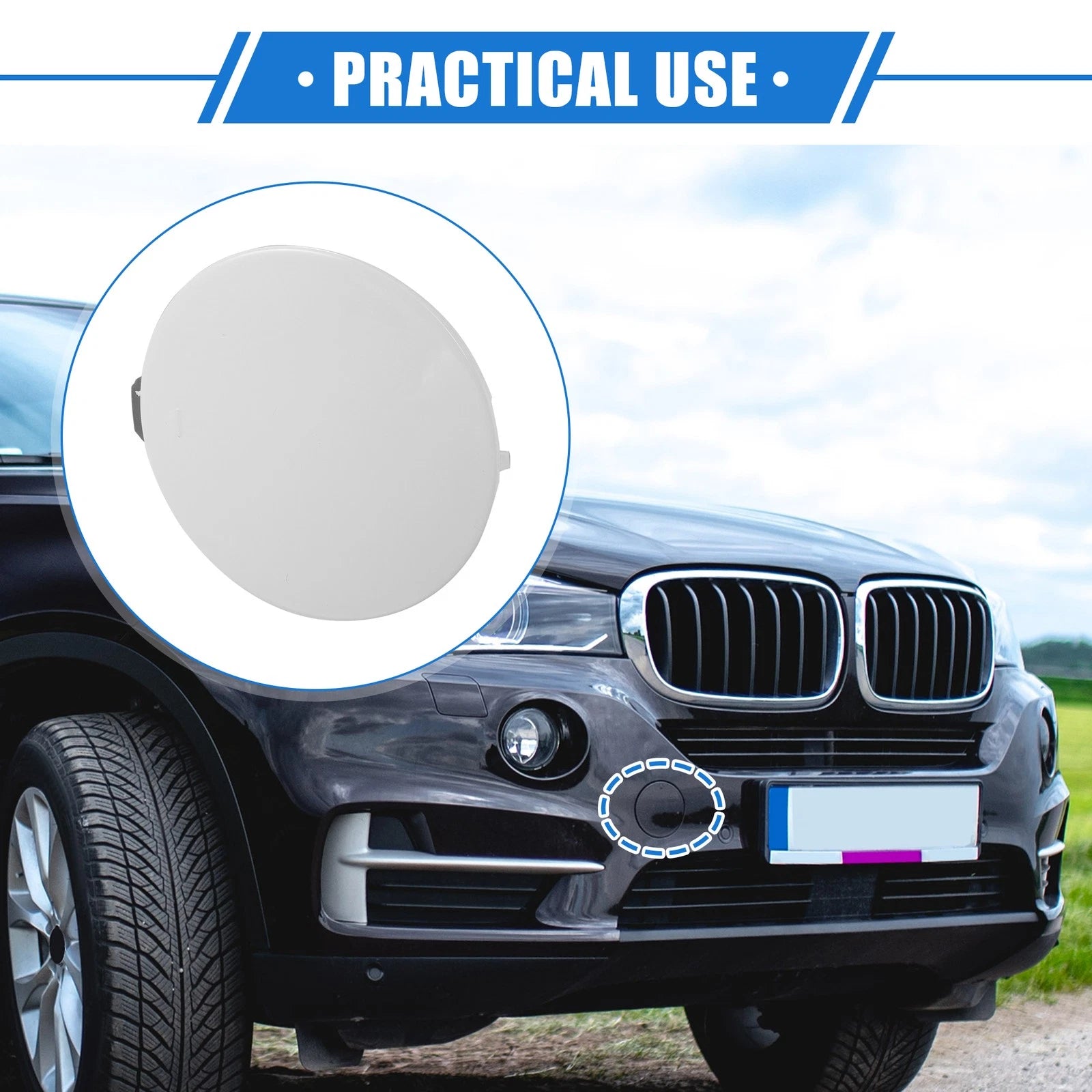 Front Right Tow Hook Eye Hole Cover Cap Replacement for BMW X5 (2016–2018) White