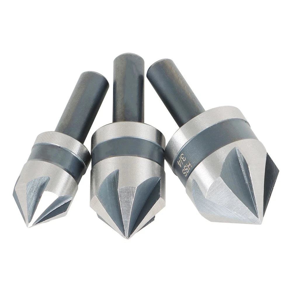 5-Piece HSS Countersink Drill Bit Set for Metals, Wood, Plastic
