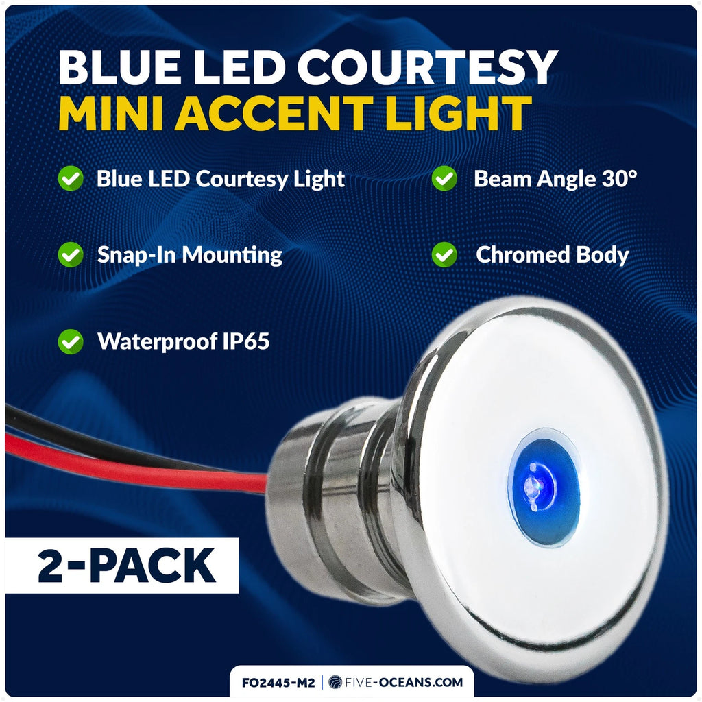 2X Round Blue LED Courtesy Lights for Boat Interior (Deluxe Mini)