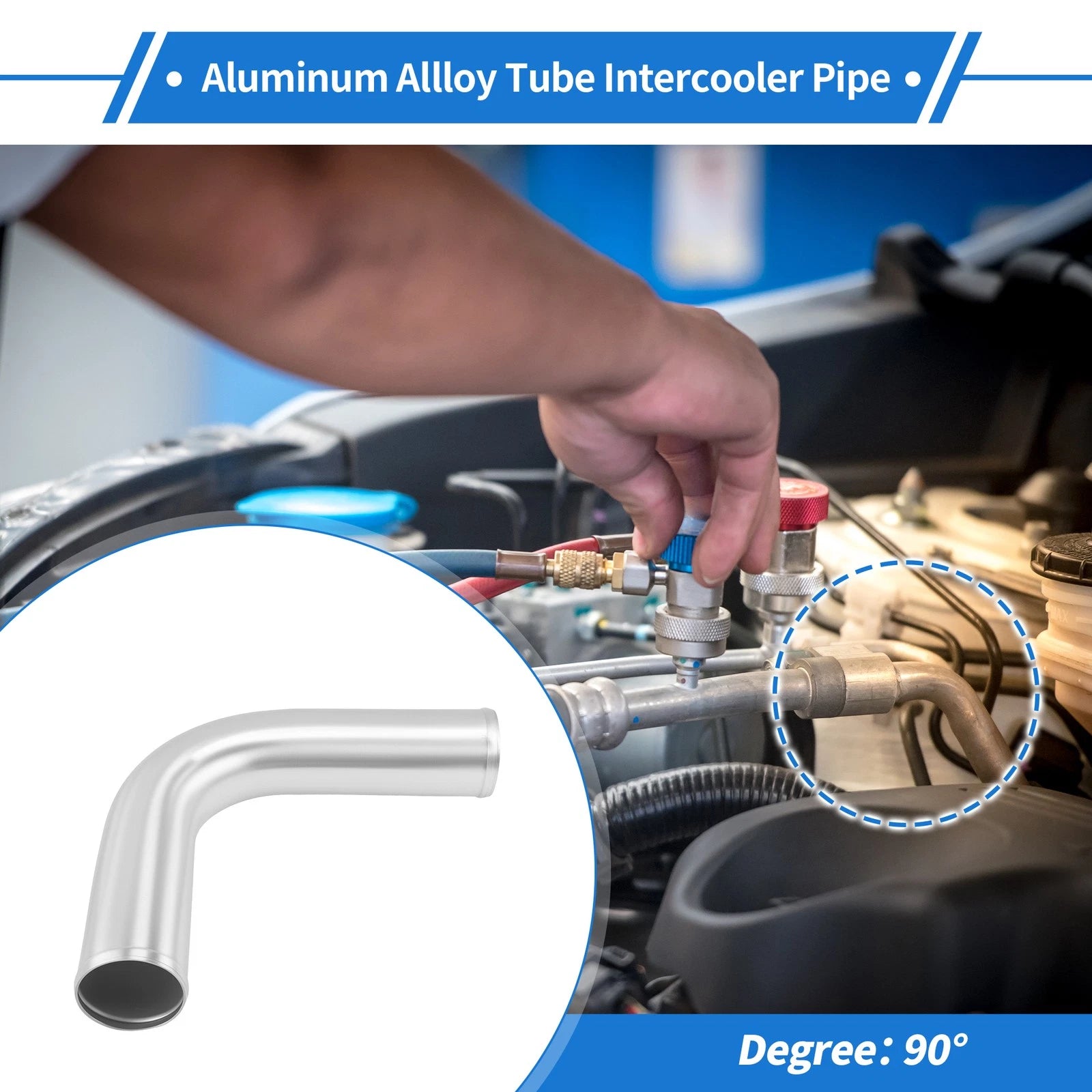 2.99" OD 90° Intercooler Pipe for - Brushed Silver Tone
