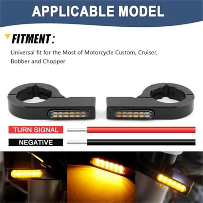 2X LED Motorcycle Turn Signal Lights for Front Fork (47-50mm)