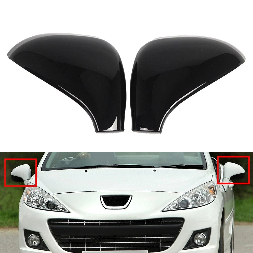 Glossy Black Side Rear View Mirror Cover Cap for Peugeot 207 (2006–2015)